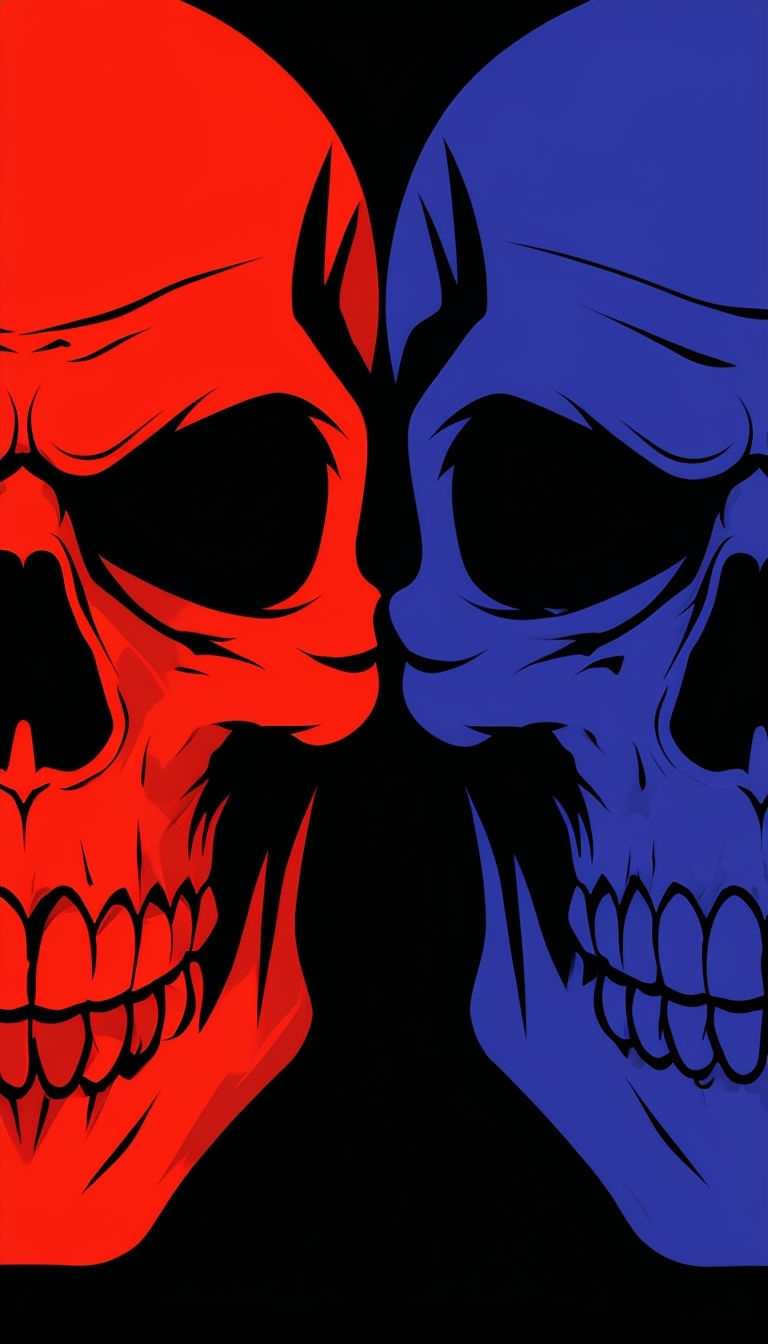 Vivid Overlapping Red and Blue Skull Illustration Phone Case Cover