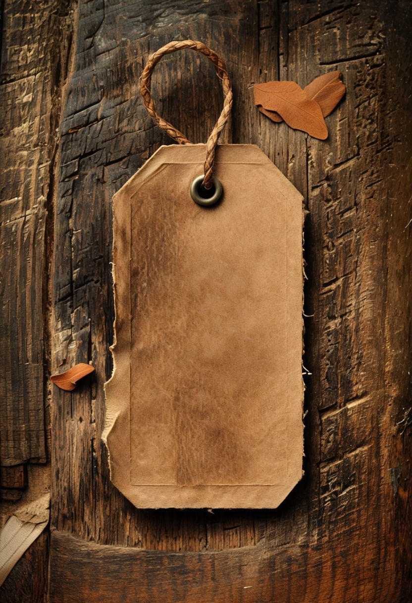 Rustic Heritage-Inspired Garment Tag Mockup on Dark Oak Surface