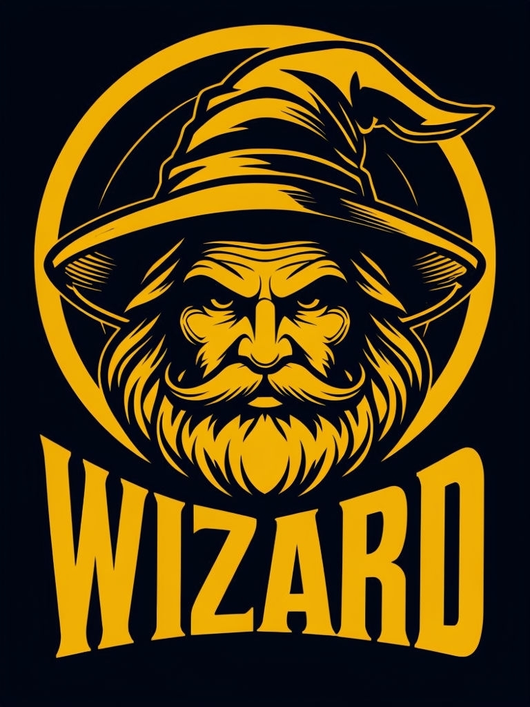 Gold Wizard Face Illustration T-Shirt