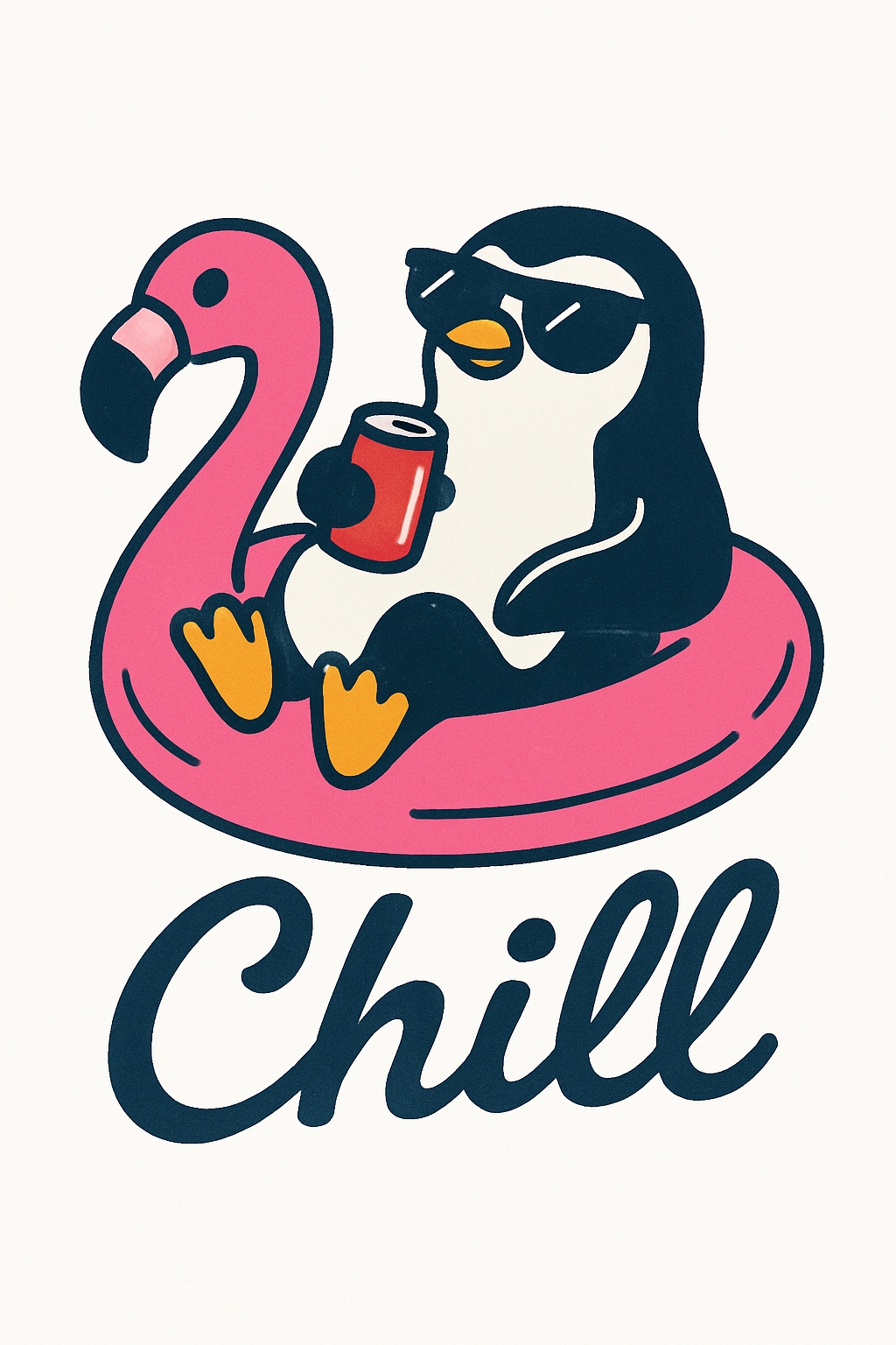 Cool Relaxed Penguin on Flamingo Float T-Shirt