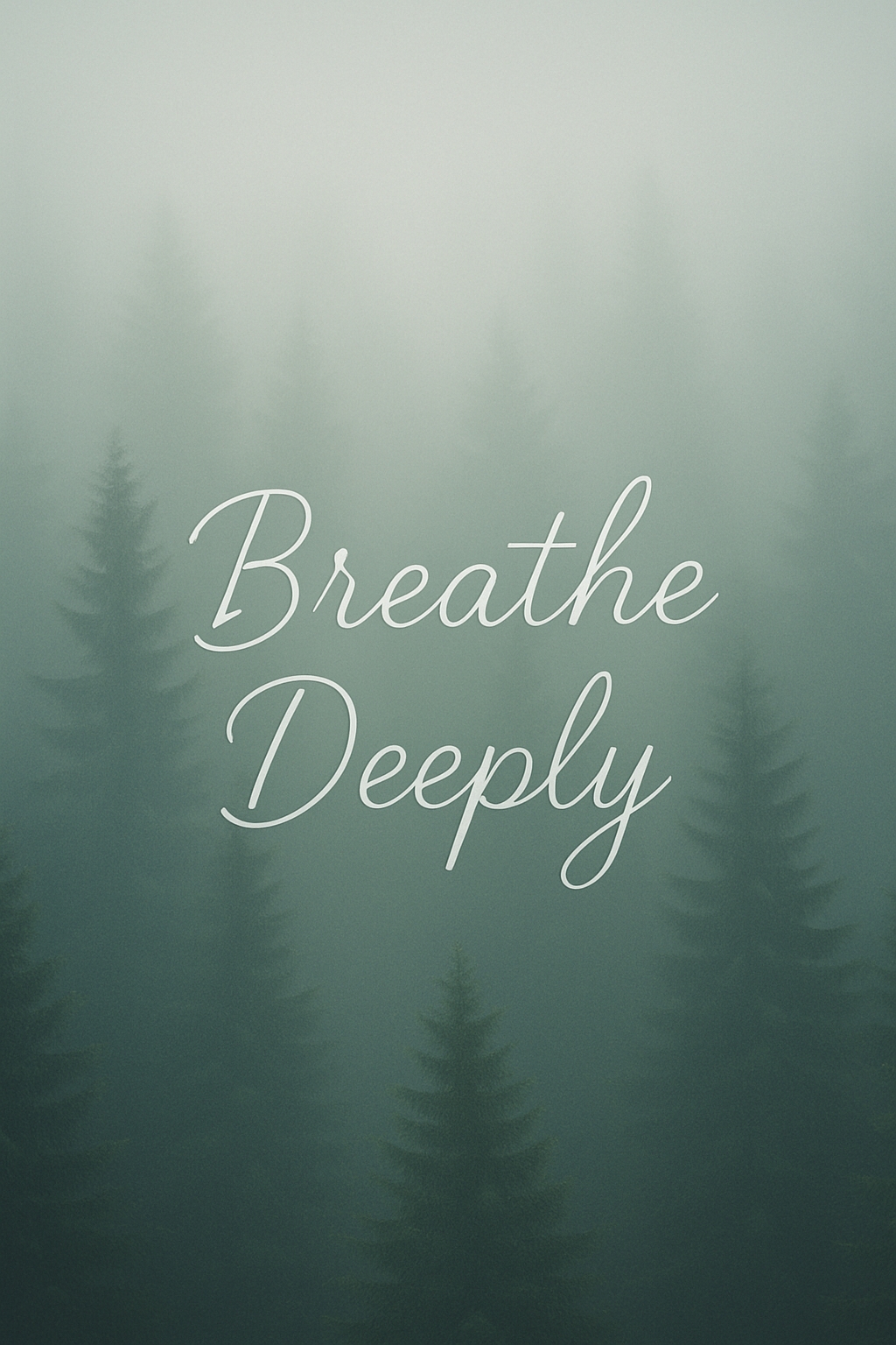 Serene Misty Forest with Breathe Deeply Quote Mobile Wallpaper