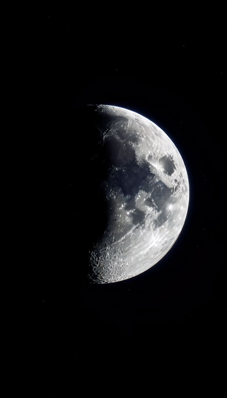 Crescent Moon in Deep Space High-Contrast Astronomical Image Mobile Wallpaper