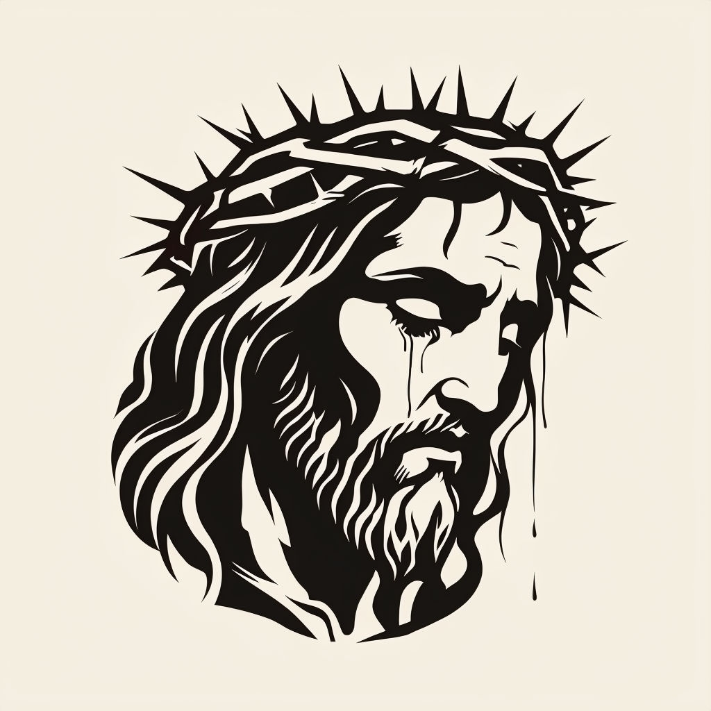 Solemn Jesus Christ Silhouette with Crown of Thorns Art