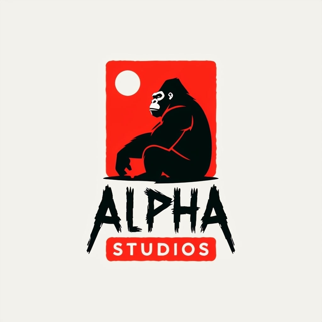 Bold Minimalist Gorilla Logo Design for Alpha Studios