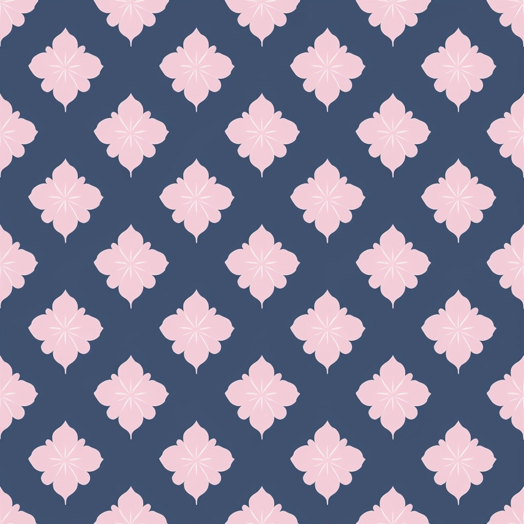 Minimalist Light Pink Flower Diamond Pattern on Navy Background Seamless Pattern
