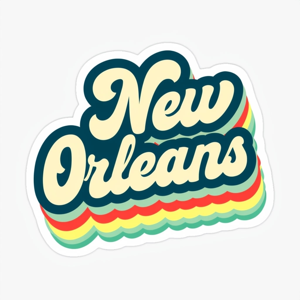 Vibrant Retro New Orleans Text with Colorful Waves Sticker - Playground