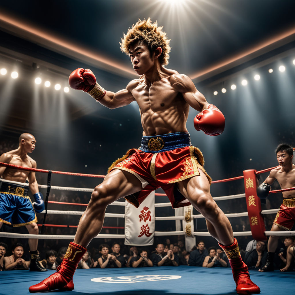 A professional photograph of Sun Wukong fighting in the ring by Jojo Jo ...