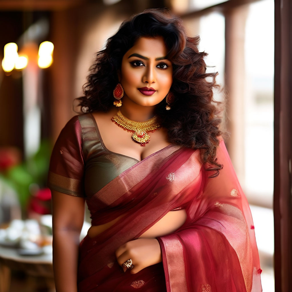 Big boobs chubby fit girl in saree With lusty face thick fat hair