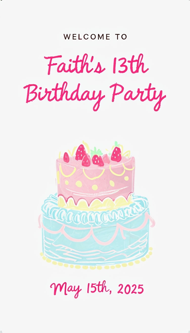 Colorful Welcome Sign for Faith's 13th Birthday Party Invite