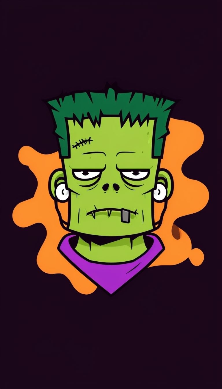 Playful Green Monster Cartoon Character Illustration Mobile Wallpaper