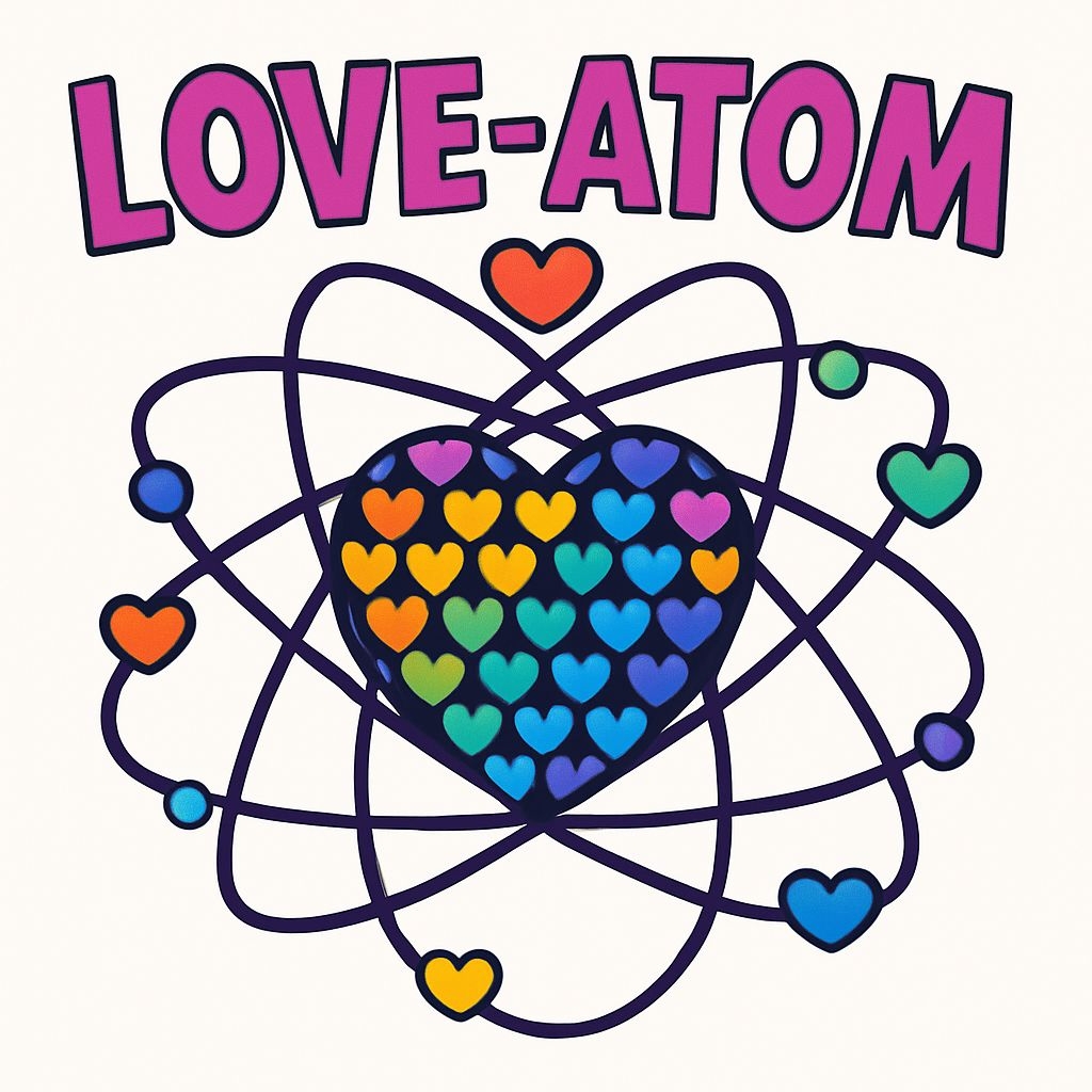 Vibrant Love-Atom Design with Rainbow Hearts on Mug