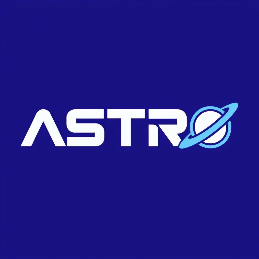 Modern ASTRO Logo with Ringed Planet Icon in Deep Space Blue Background