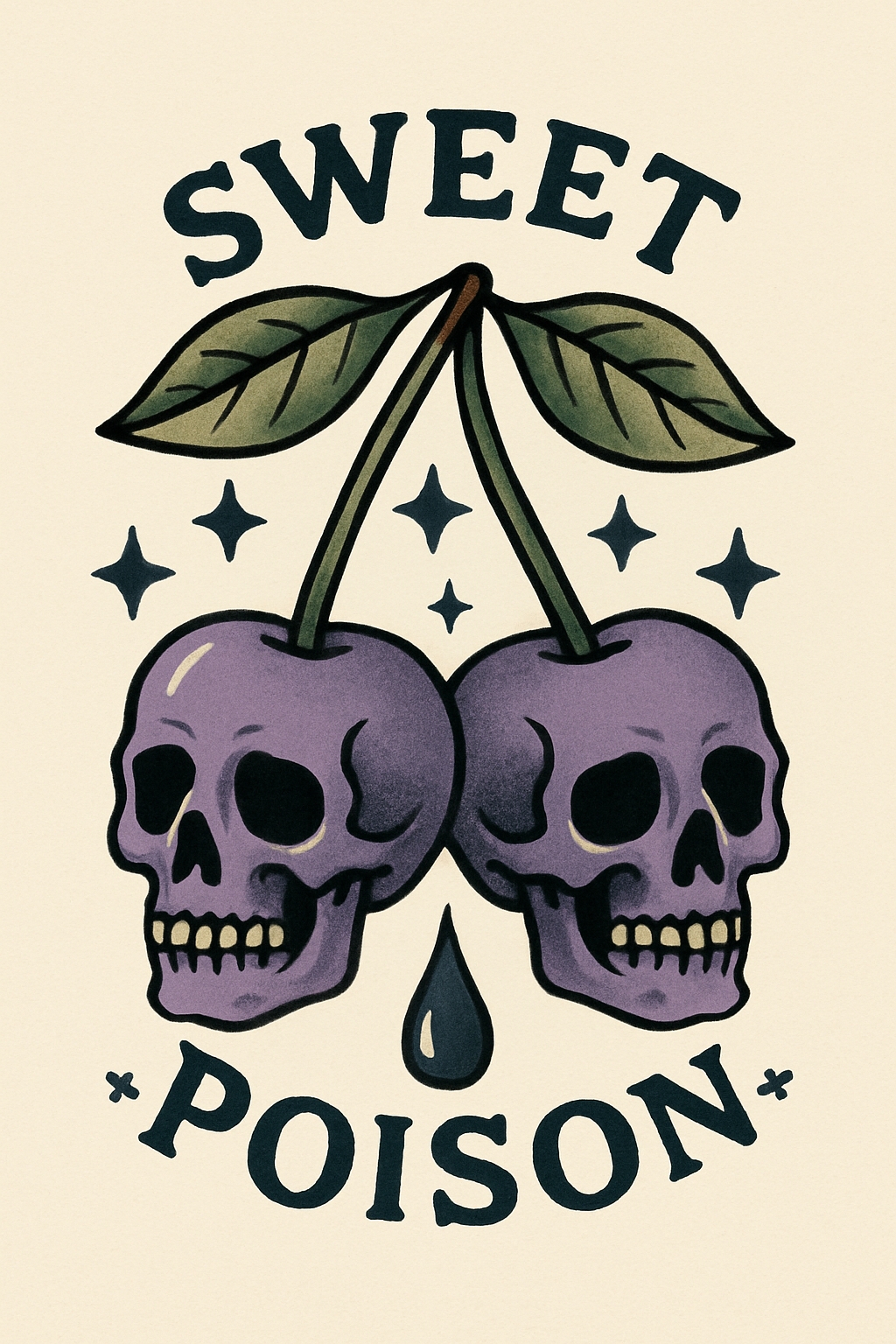 Vintage Skull Sweet Poison Tattoo Art T-Shirt