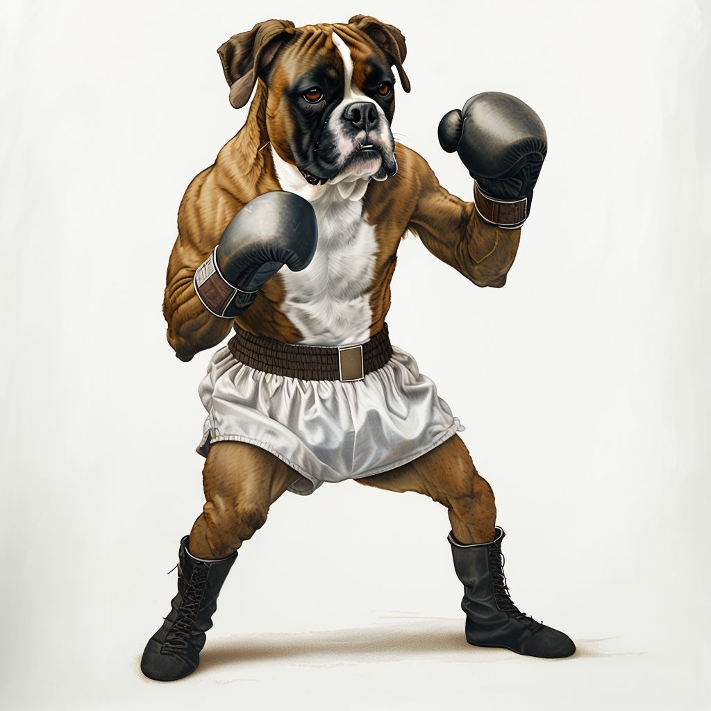 Whimsical Boxer Dog Illustration in Vintage Boxing Attire Mug