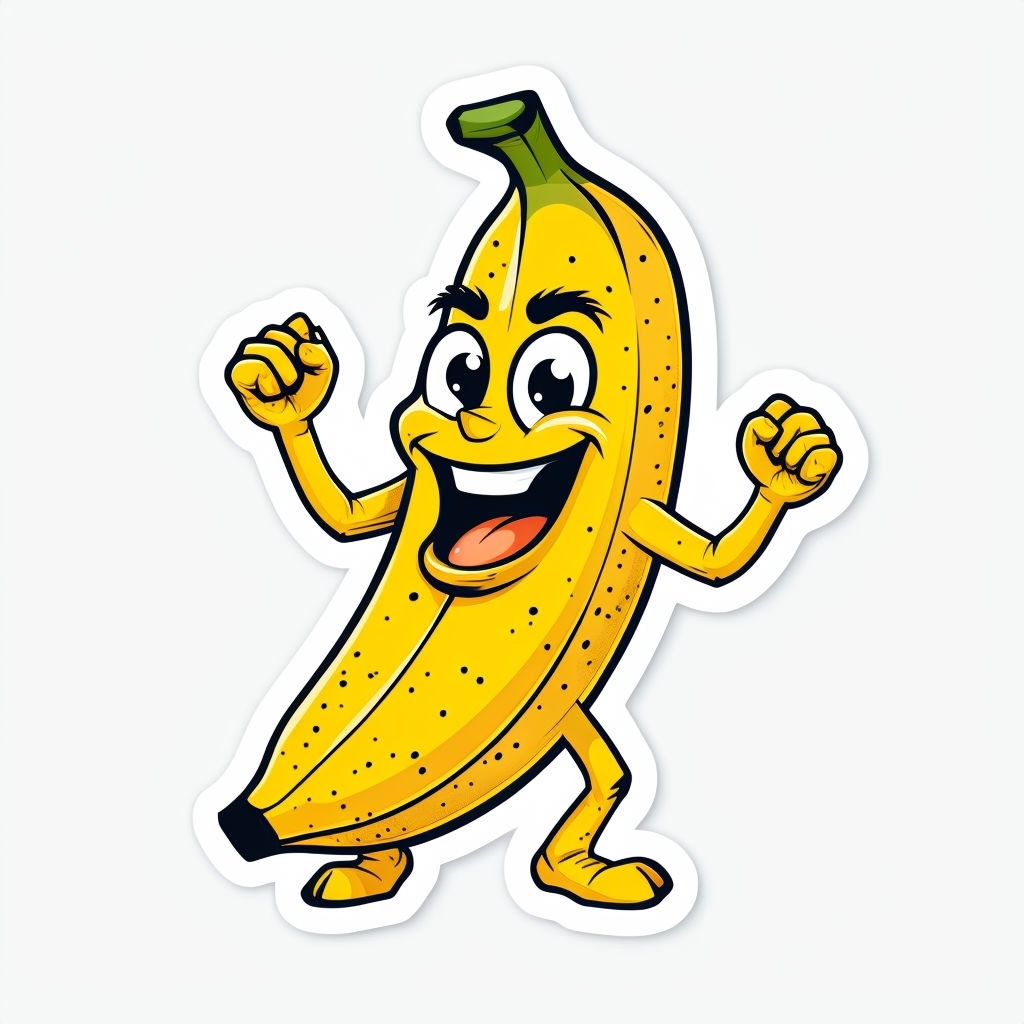 Vibrant Cartoon Banana Character Die-Cut Sticker Design