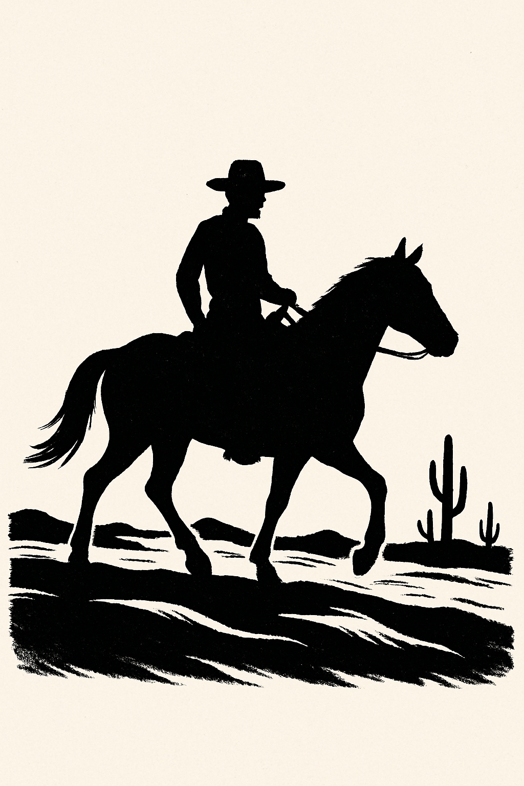 Cowboy Riding Horse Silhouette in Desert T-Shirt