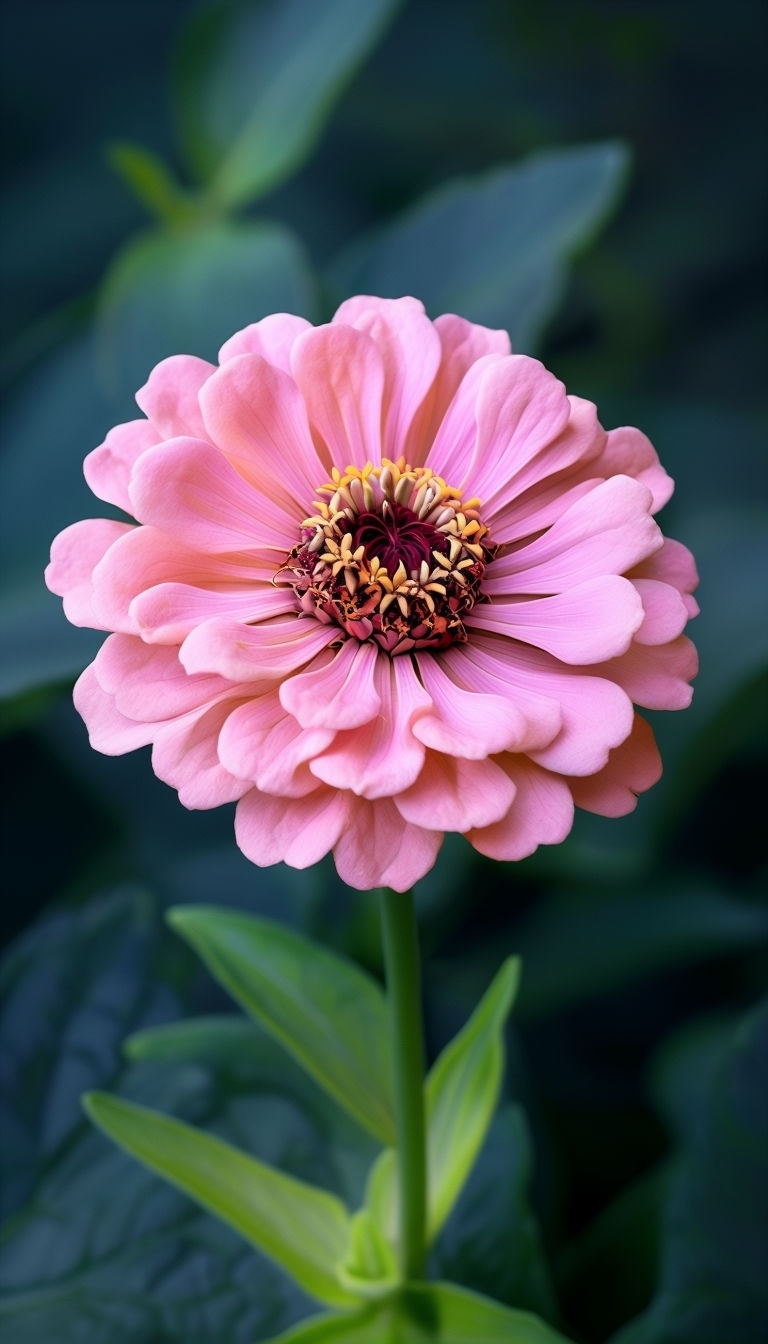 Beautiful Close-Up of Pink Zinnia Flower on Dark Background Mobile Wallpaper