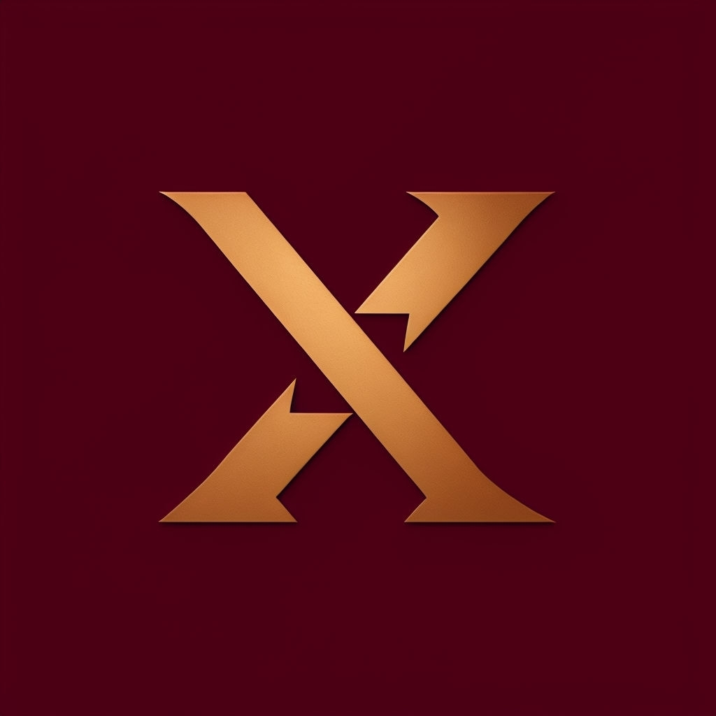 Sleek Copper X Modern Logo Design on Deep Burgundy Background Monogram