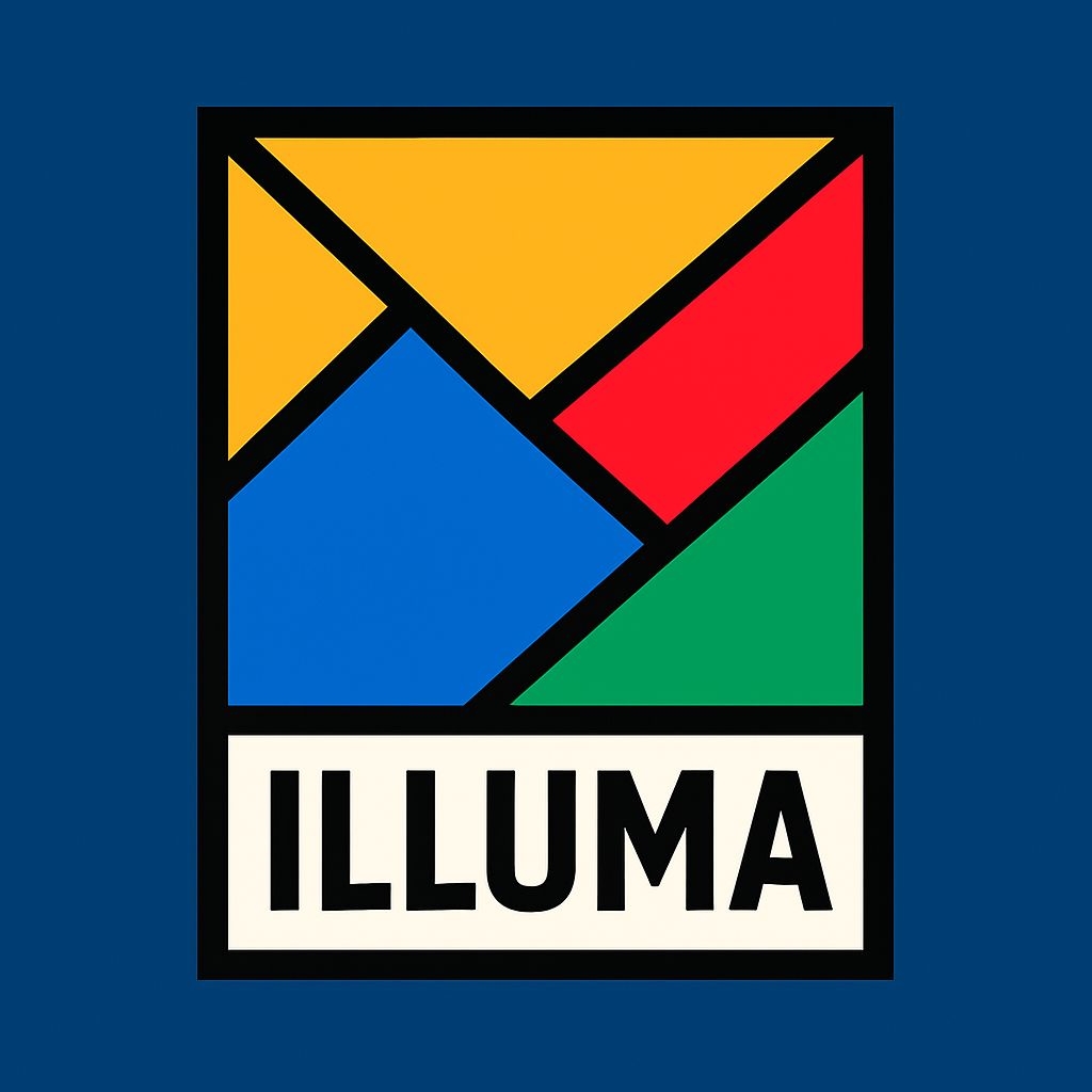 Colorful Geometric ILLUMA Logo on Navy Background Design Logo