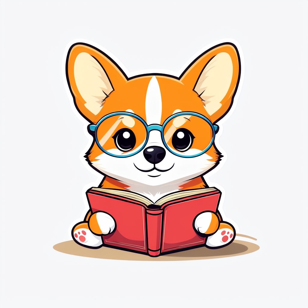 Adorable Corgi Reading a Book Cute Cartoon Illustration Mug