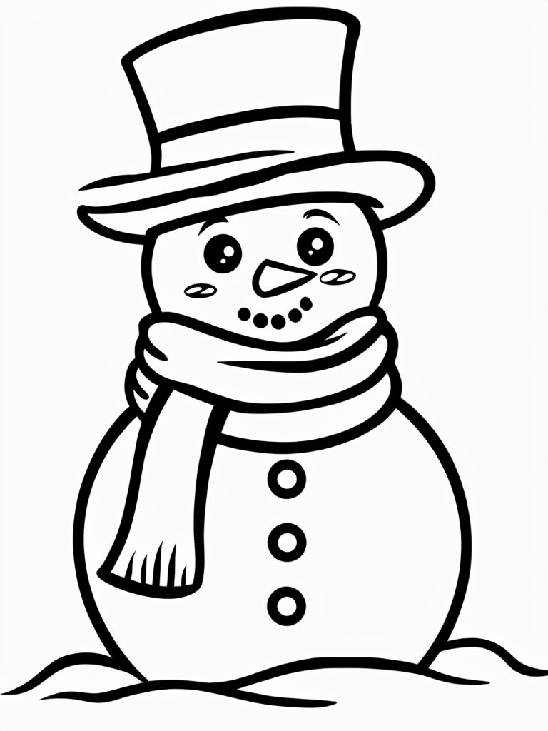 Cheerful Black and White Snowman Line Drawing Art