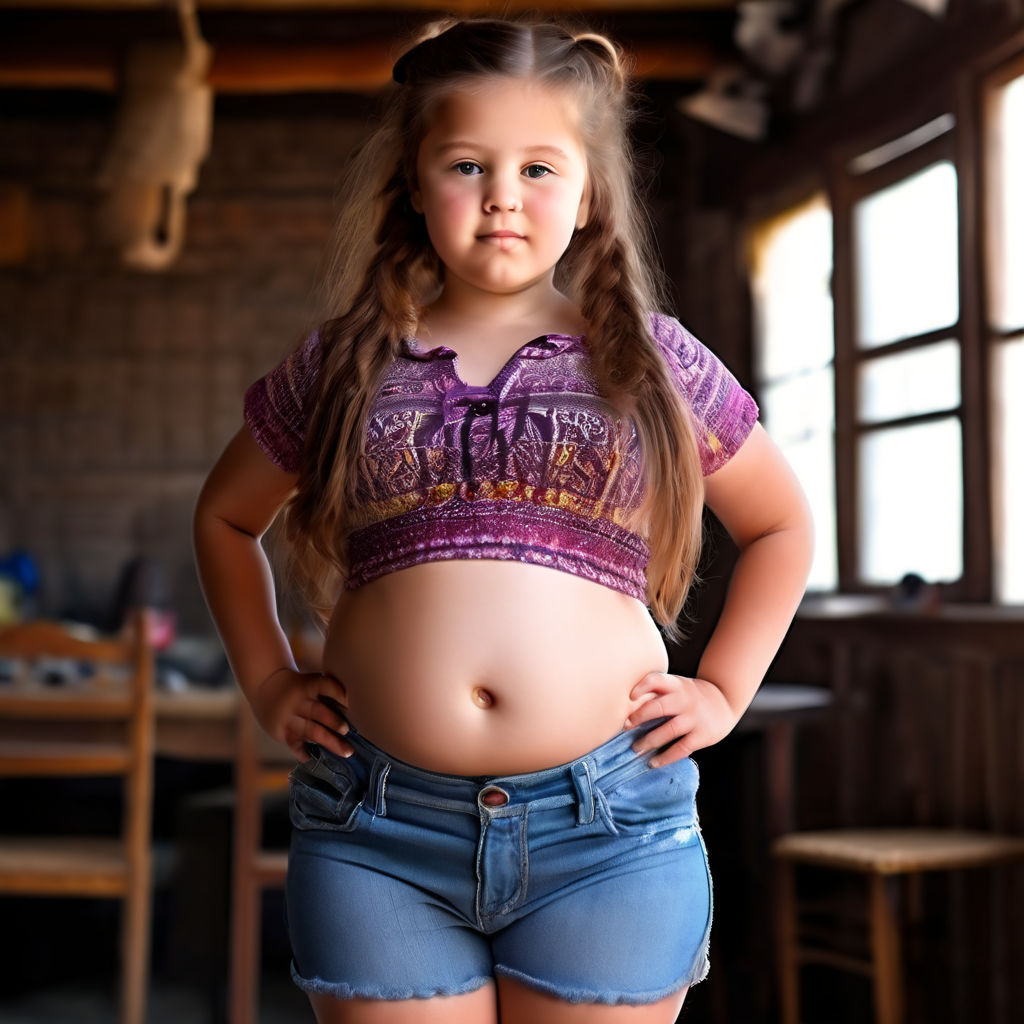 Chubby young woman too fat for jeans belly crop top