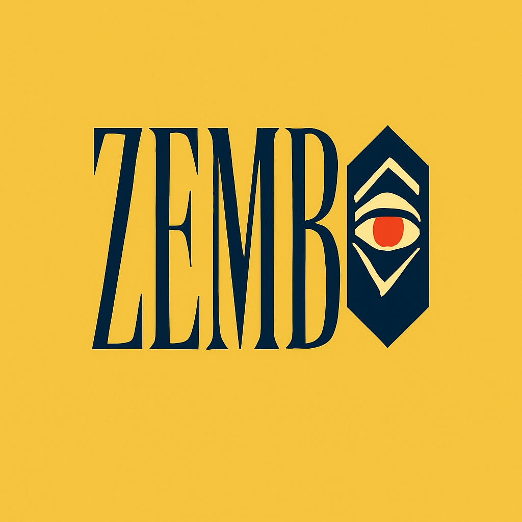 Modern Navy and Yellow ZEMBO Logo with Abstract Eye Design