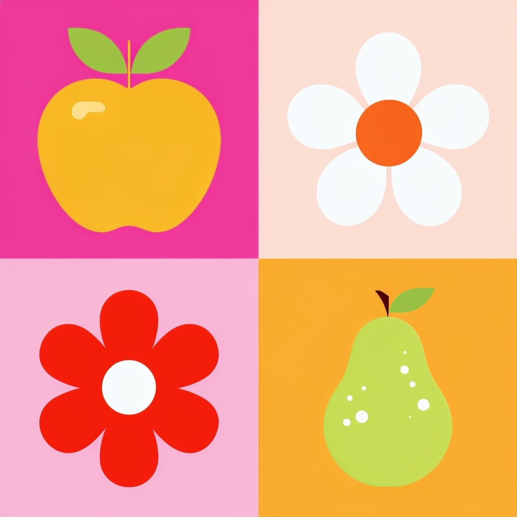 Colorful Fruit and Flower Minimalist Grid Illustration Pattern