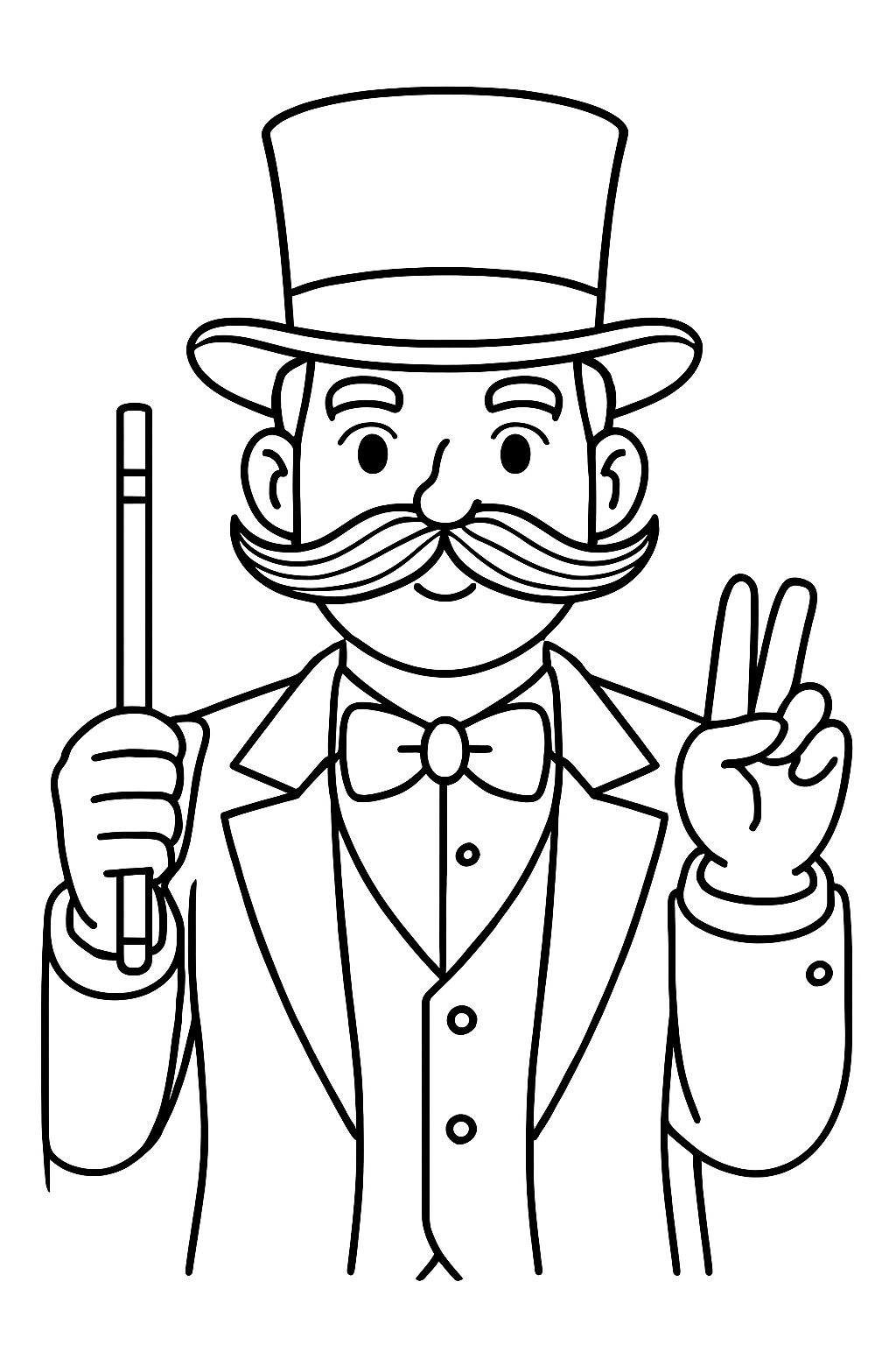 Cartoon Gentleman with Mustache and Magic Wand Coloring Page