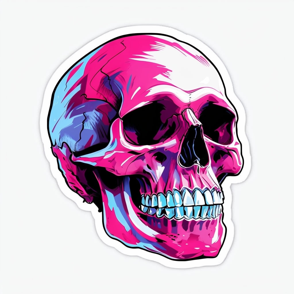 Vivid Neon Skull Illustration with Edgy Street Art Style Sticker