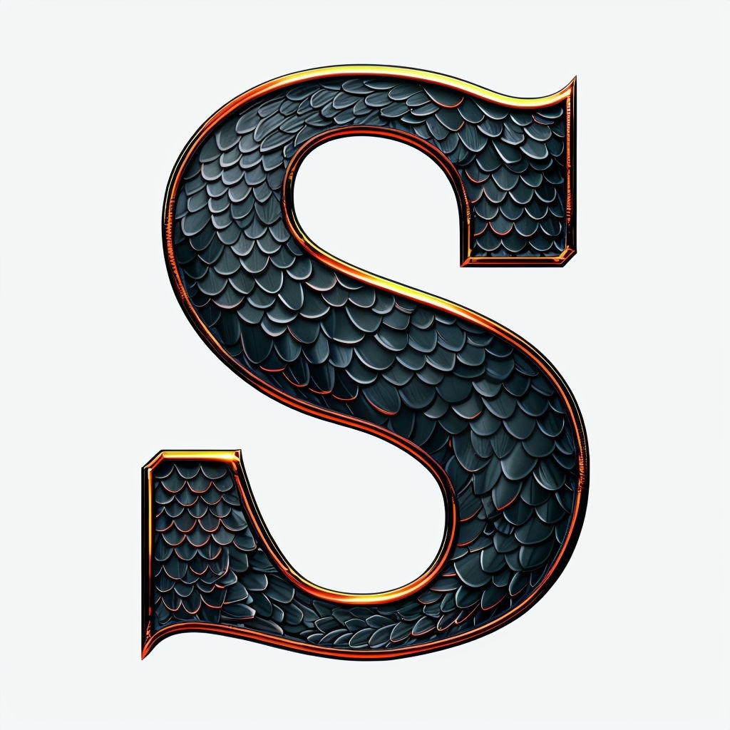 Intricate Metallic 'S' Monogram Design with Dragon Fire Scales Monogram