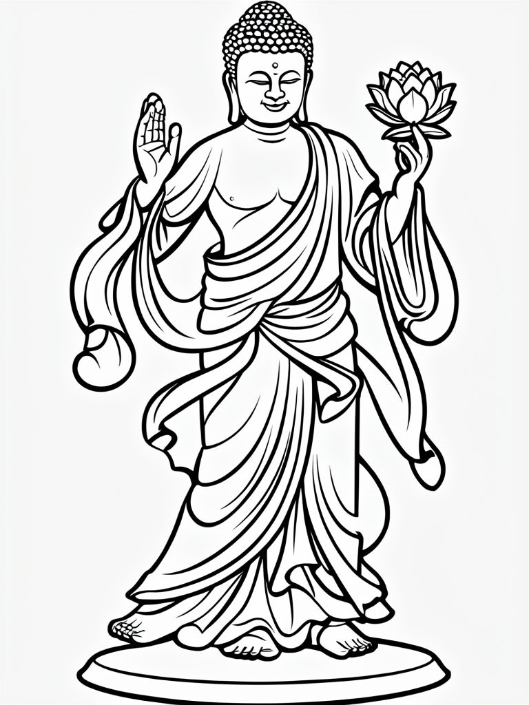 Joyful Dancing Buddha Line Art Coloring Page for Relaxation