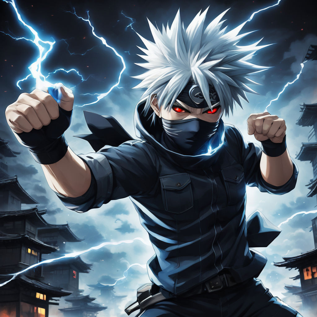 cool fighting stance kakashi hatake blood anime style