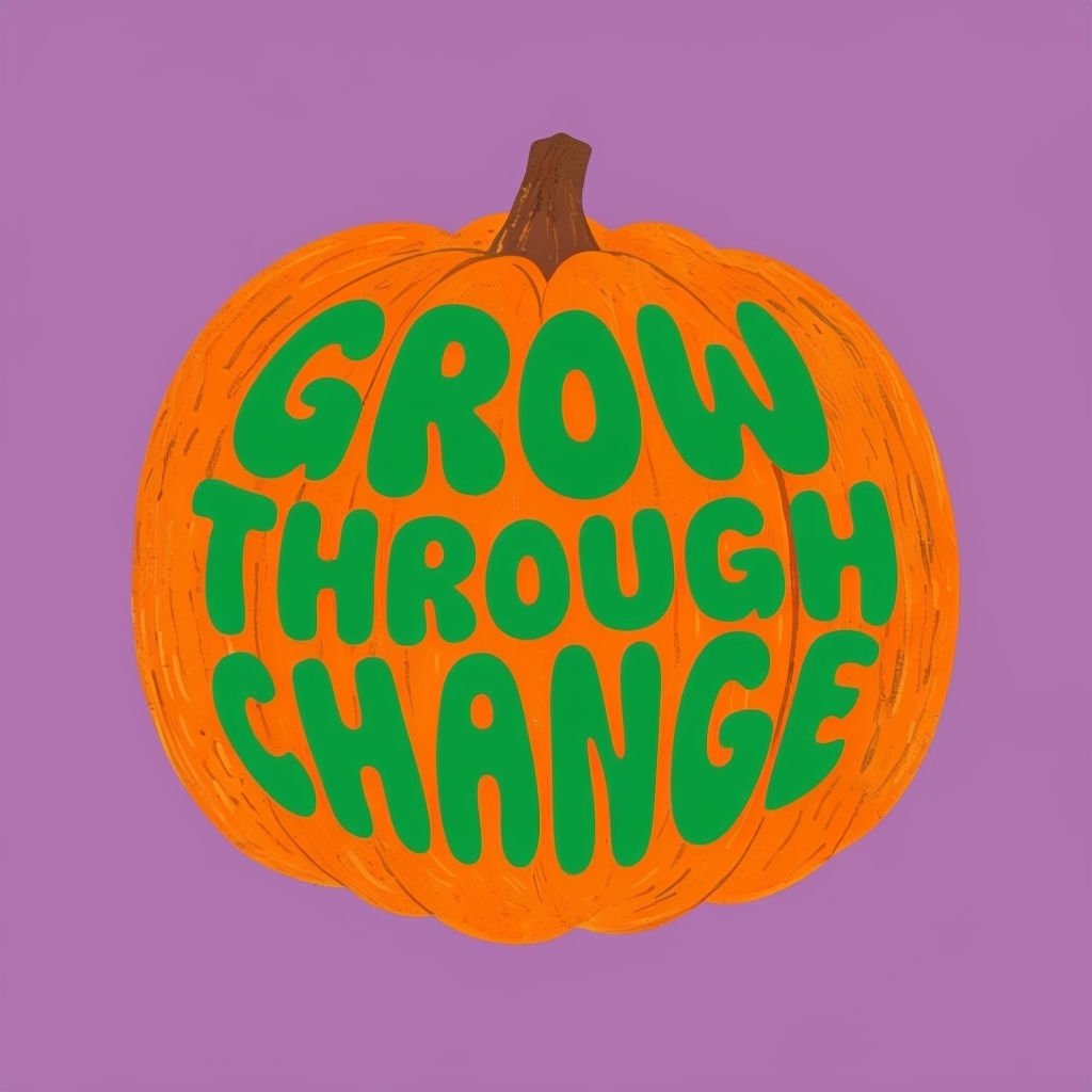 Bright Orange Pumpkin with 'Grow Through Change' Text T-Shirt