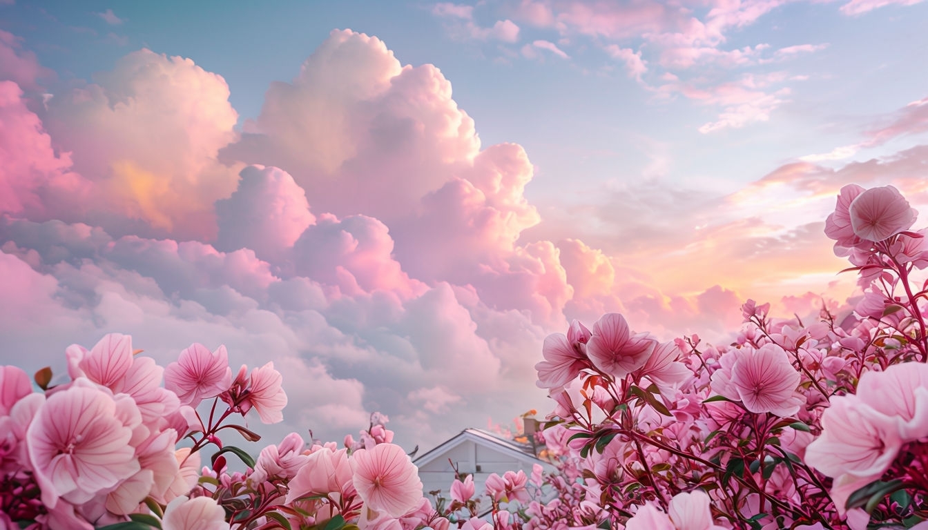 Serene Pink Flower Blossom and Dreamy Sky Virtual Background