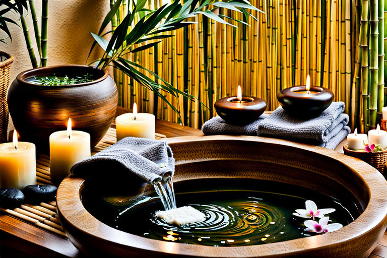 Certainly! The image depicts a tranquil spa setting with a serene atmosphere. It features a bamboo spout gently pouring water into a stone basin, surrounded by multiple lit candles providing a warm glow. Nearby, there is an assortment of spa essentials: a neatly folded soft towel, massage oils, and fresh flowers adding to the calming ambiance. The scene is further enhanced by lush greenery and the subtle play of sunlight filtering through the foliage, casting dappled shadows and contributing to the peaceful environment ideal for relaxation and meditation. ?????????????, trending on artstation, sharp focus, studio photo, intricate details, highly detailed, by greg rutkowski
Removed From Image
ugly, deformed, noisy, blurry, distorted, out of focus, bad anatomy, extra limbs, poorly drawn face, poorly drawn hands, missing fingers, nudity, nude