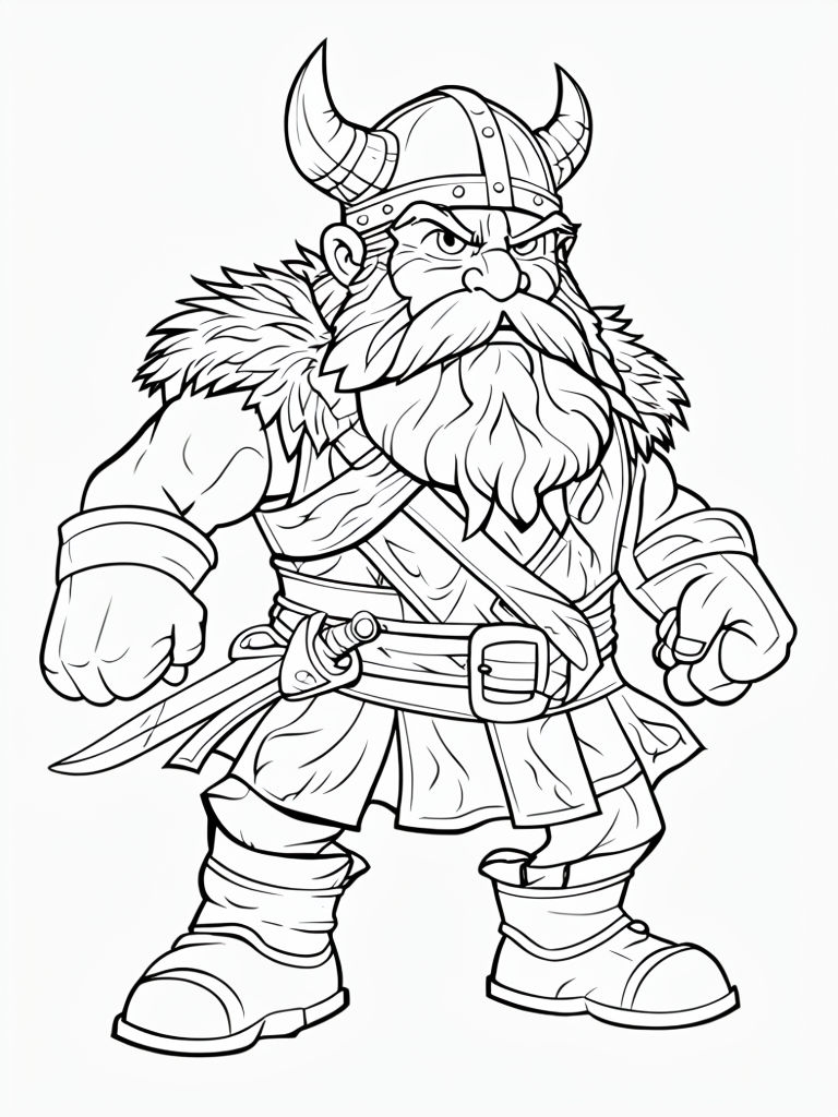 Dynamic Cartoon Viking Dwarf Coloring Page Outline