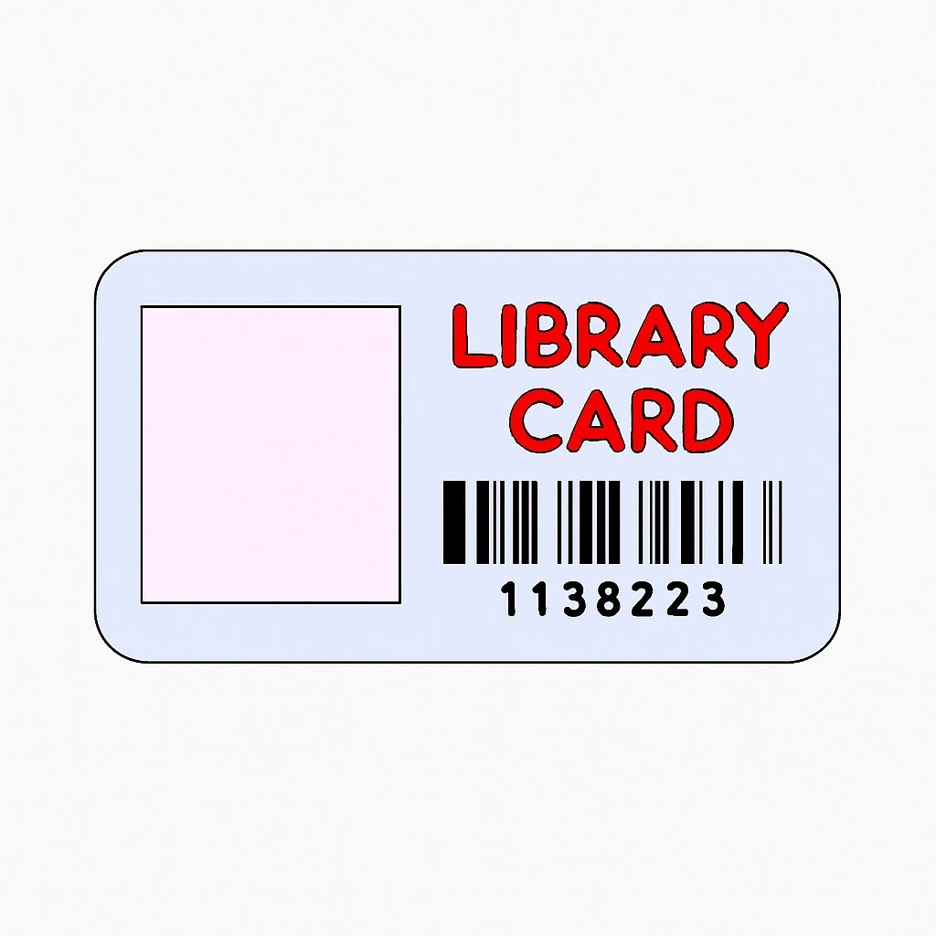 Minimalist Library Card Illustration with Barcode Sticker