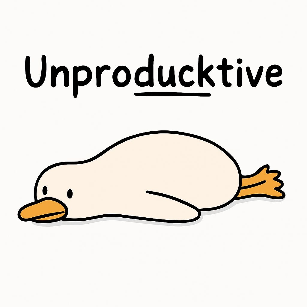Playful Cartoon Duck Lying Down with Unproductive Text Sticker