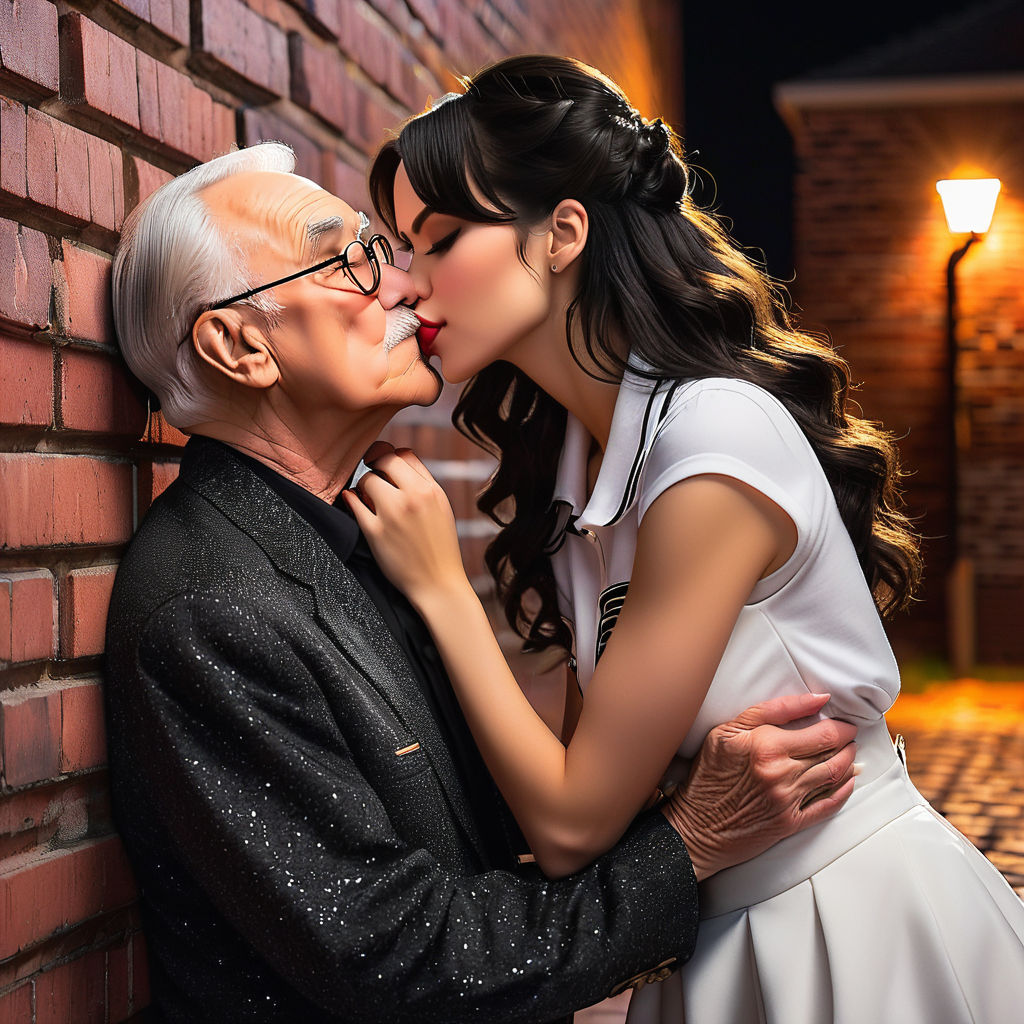 18 year old man and 60 year old woman kiss