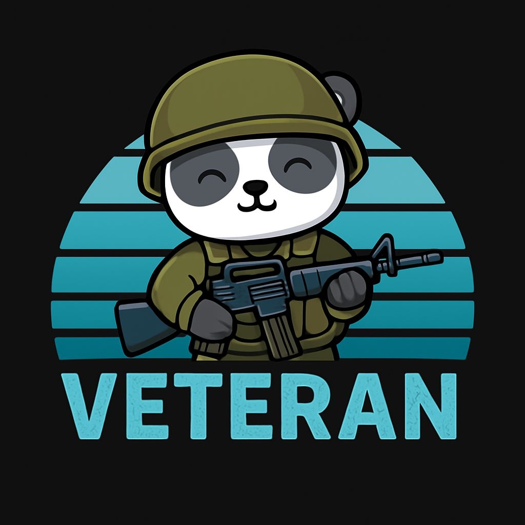 Cute Cartoon Panda Soldier with Veteran Text T-Shirt