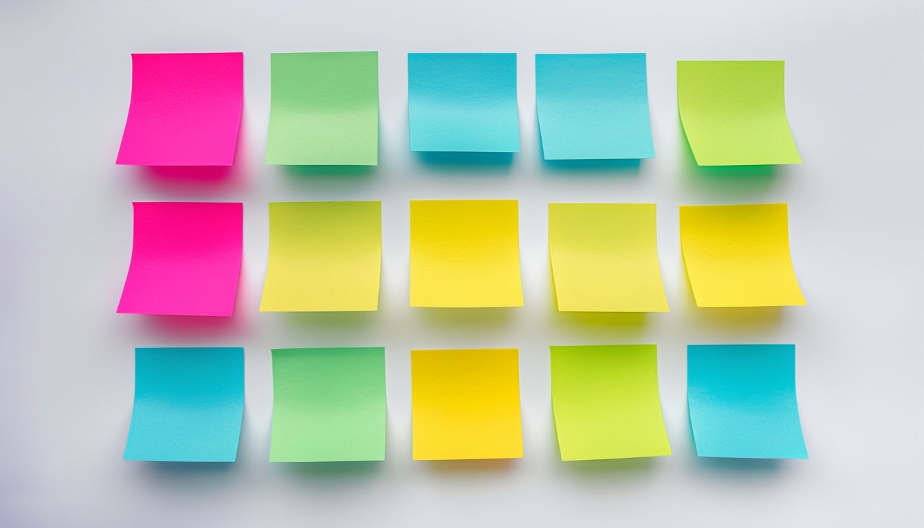 Vibrant Colorful Post-It Notes Grid Arrangement Mockup