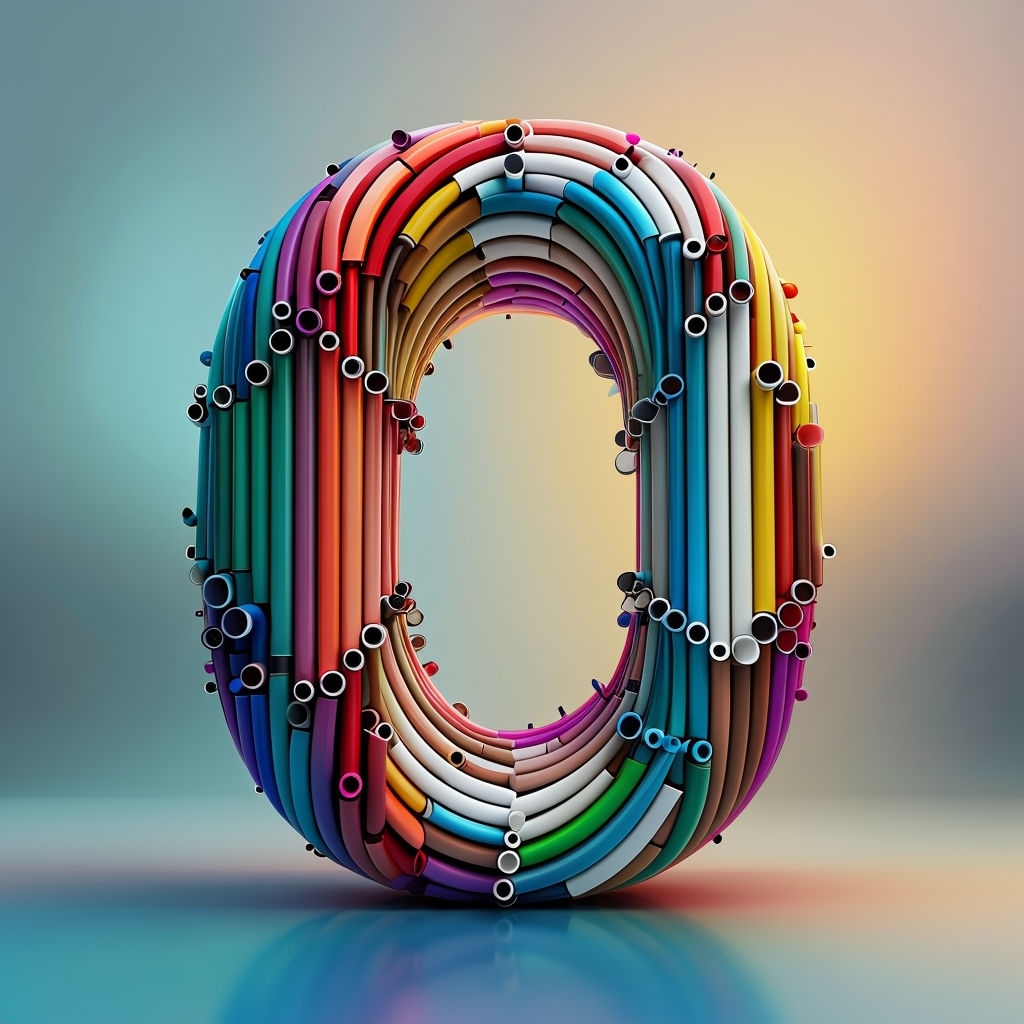 Vibrant 3D Letter O Design with Colorful Rods Artwork Monogram