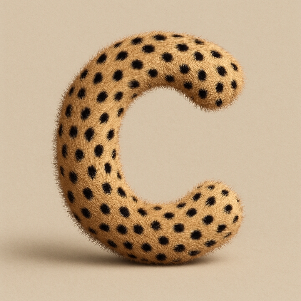 Realistic Cheetah Fur Letter C Monogram Design