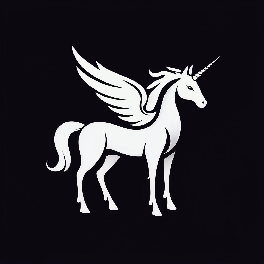 Whimsical Minimalist Unicorn Logo Design on Black Background