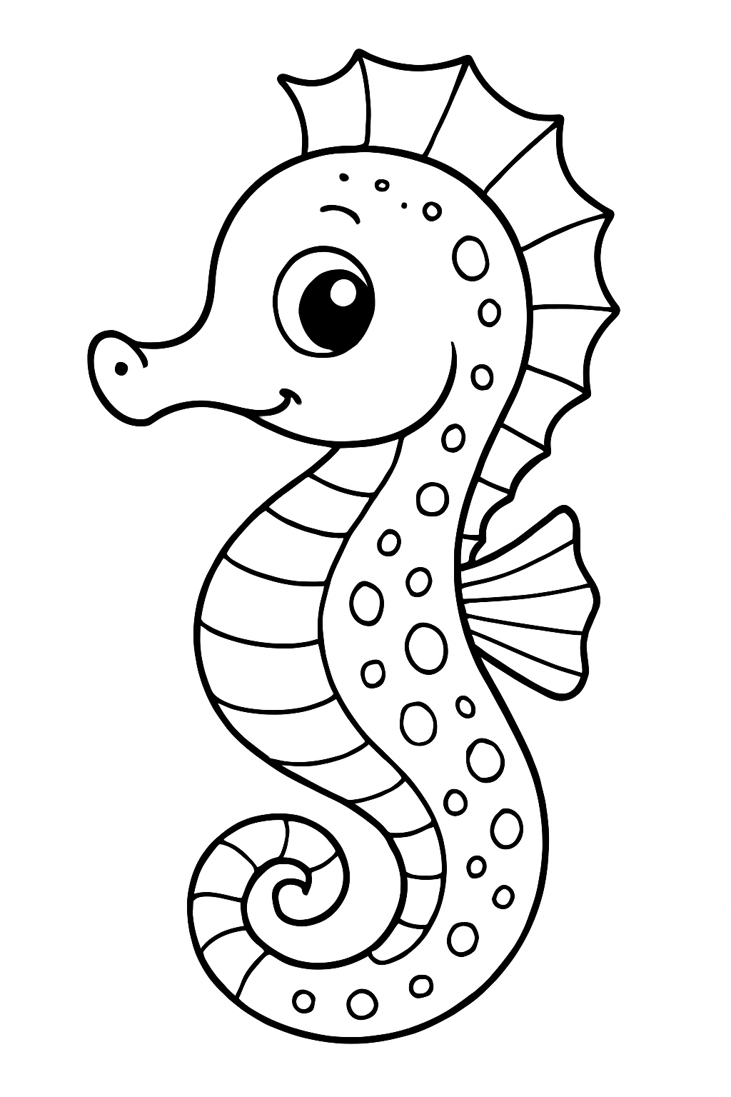 Whimsical Seahorse Cartoon Illustration for Coloring Book Pages