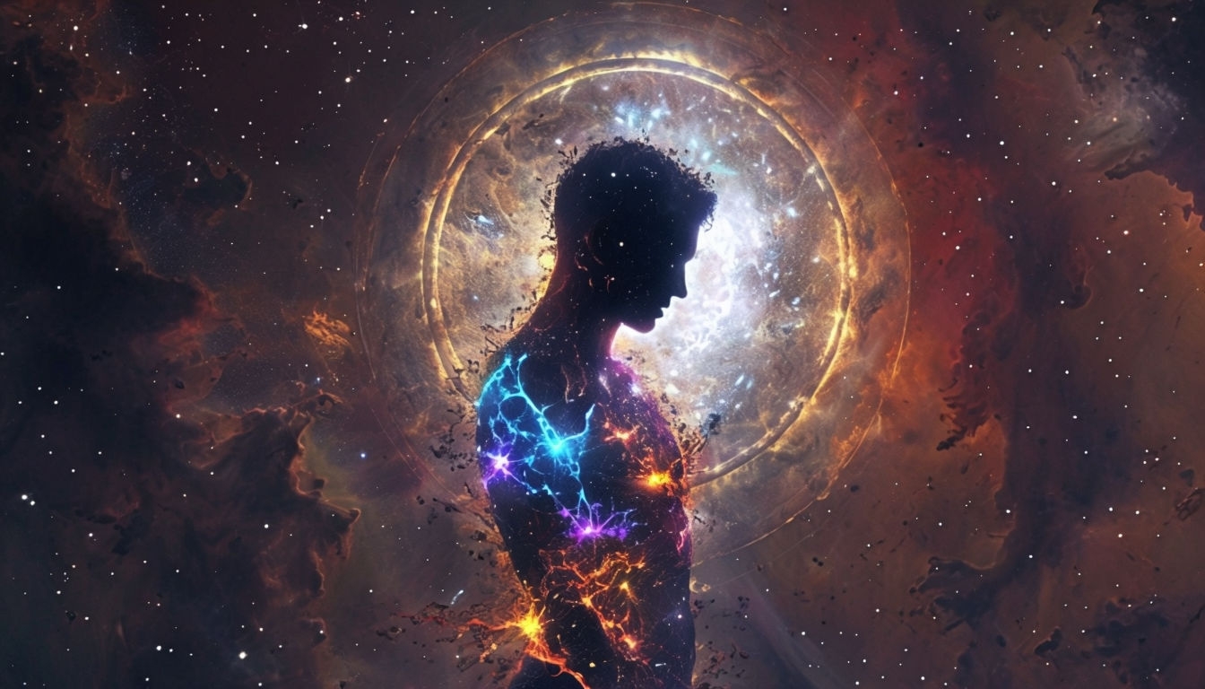 Cosmic Silhouette of Stars with Radiant Aura Virtual Background