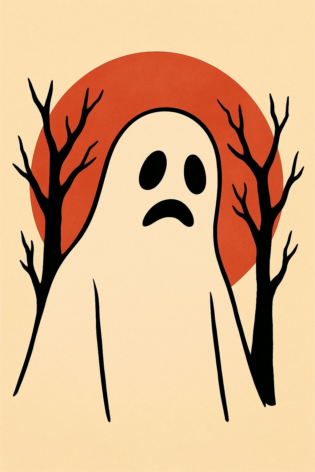 Minimalist Ghost and Bare Trees Halloween Illustration T-Shirt
