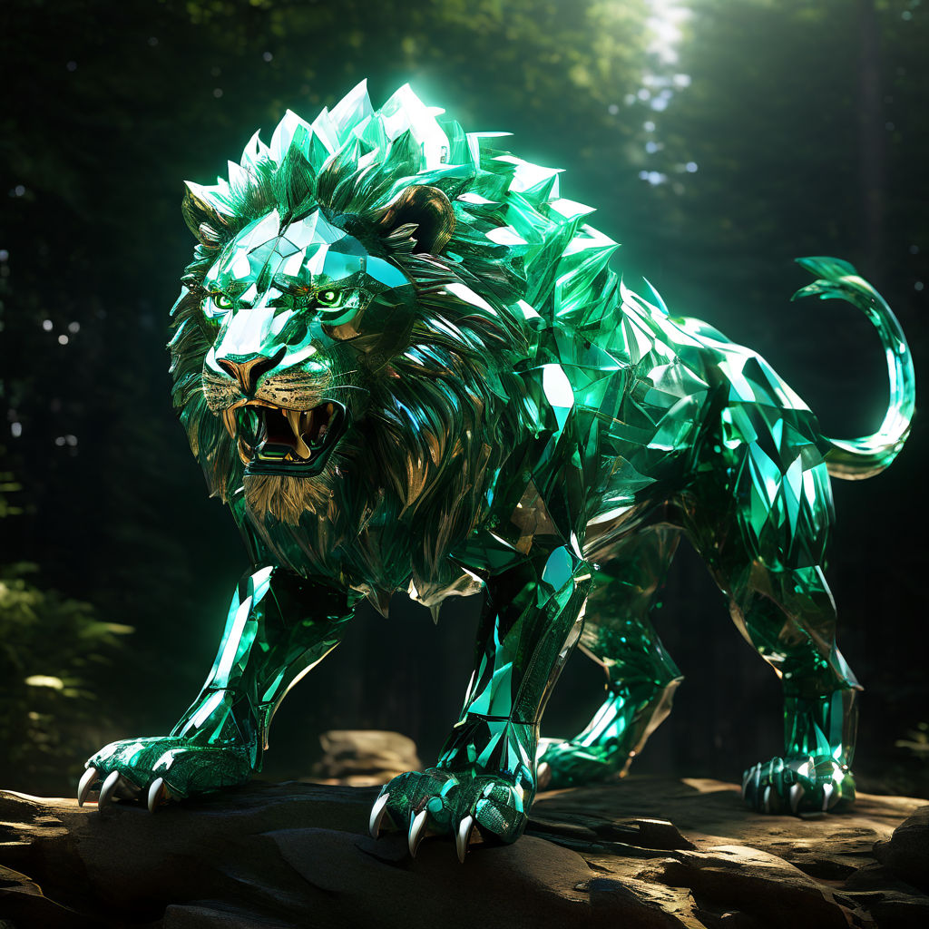 Angry lion monster made out of emerald crystals. Full body p... by ...