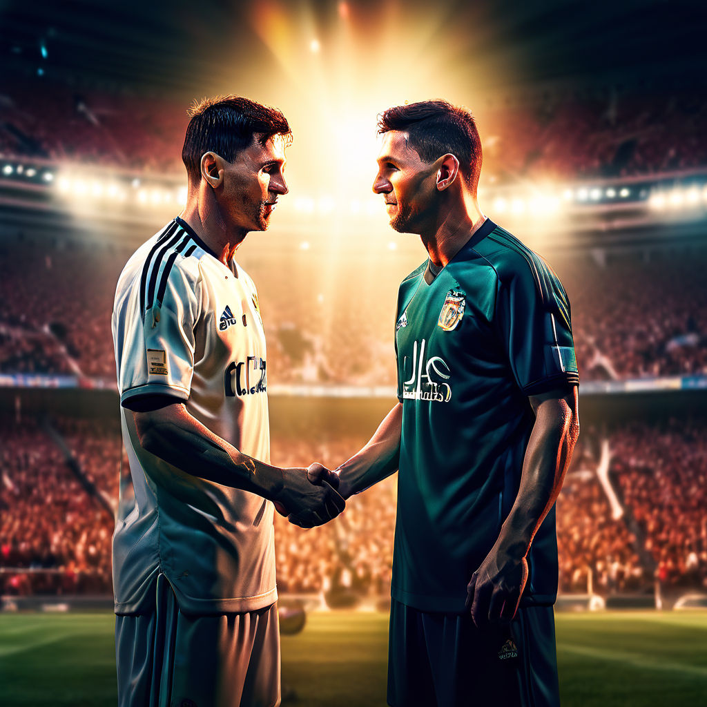 Lionel Messi And Cristiano Ronaldo Shaking Hands On The Pitc... By ...